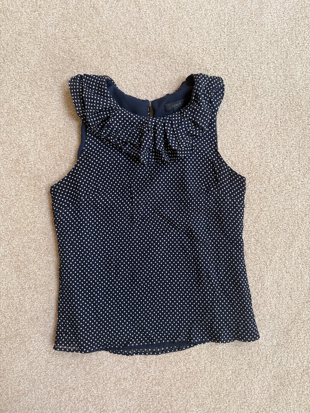 J. Crew Silk Black White Polka Dot Ruffle Sleeveless Tank Parisian Euro Summer 2